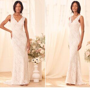 Lulu's Spectacular Romance, Ivory lace dress, Mermaid Maxi, Large